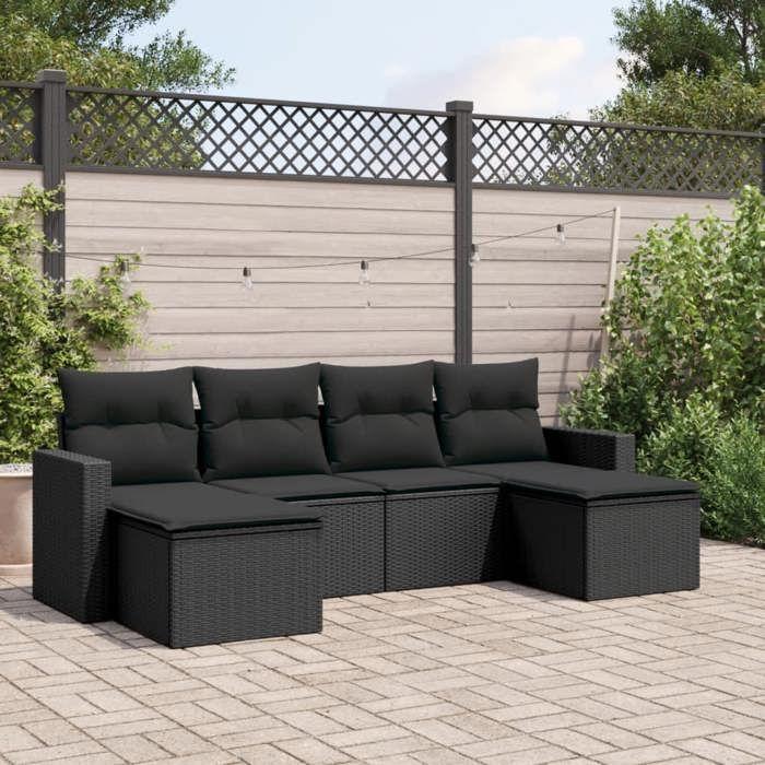 VidaXL Salon de jardin 6 pcs avec coussins noir résine tressée 3251652