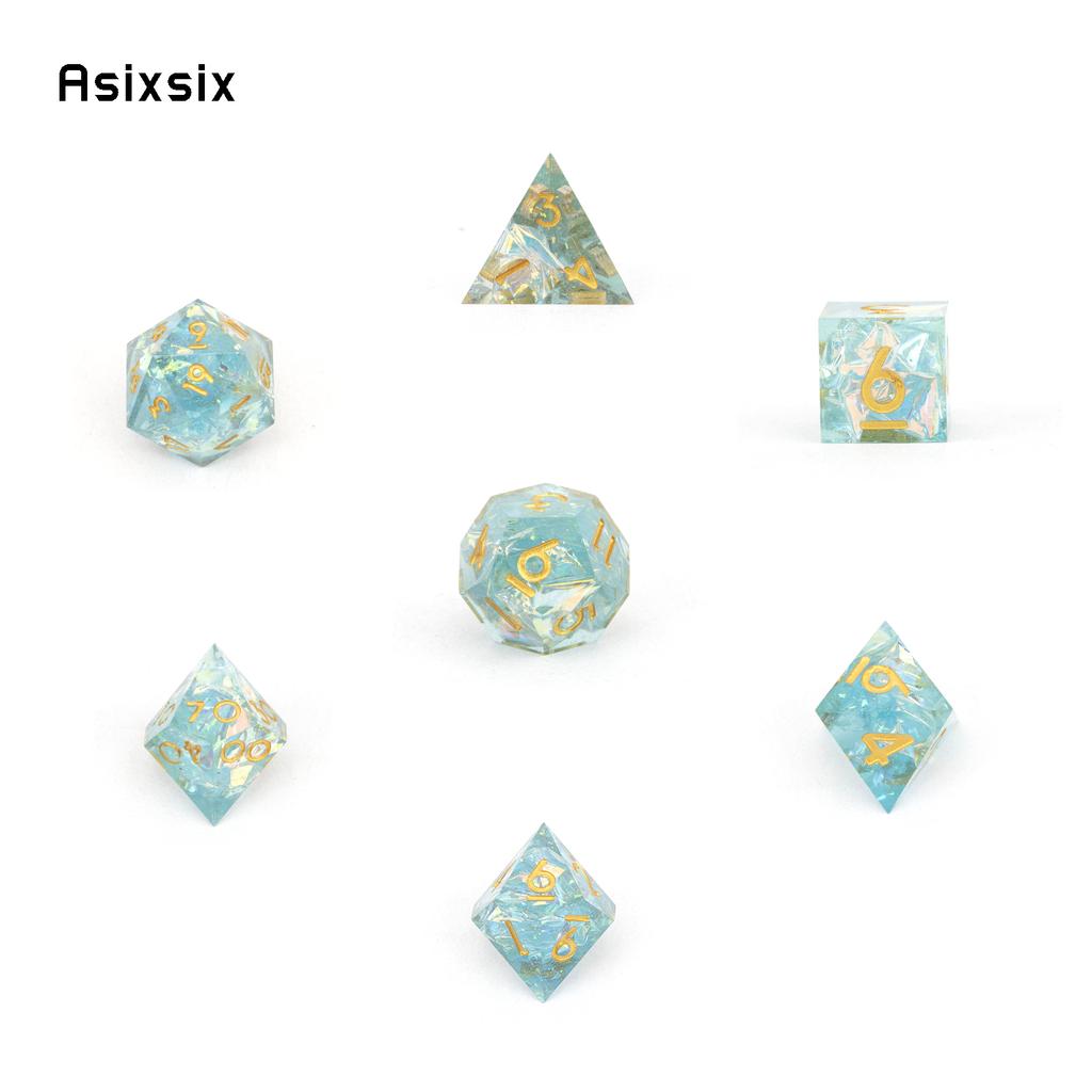 7 Pcs Green Resin Golden Number Sharp Edge Dice Polyhedral Dice Suitable for Role-Playing RPG  Board Game