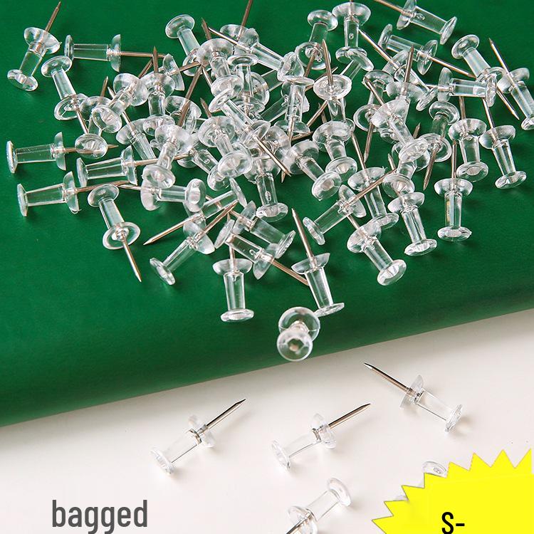 200 Transparent I-Shaped Push Pins for Kindergarten & Photo Walls Plastic