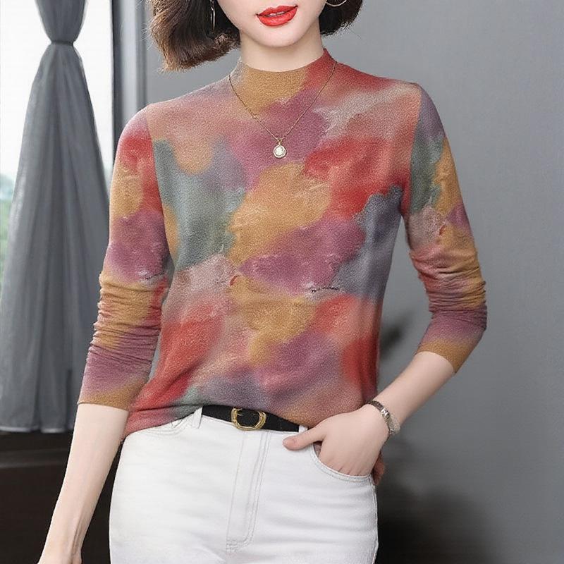 Autumn/Winter 2025 Leopard Print High Neck Long Sleeve Top: Stylish Inner Wear for Middle-Aged Women.