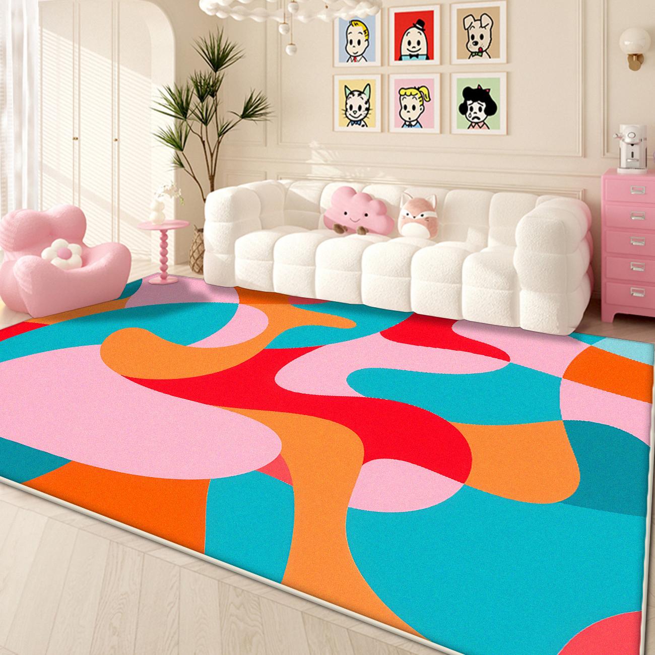 

Modern Colored Carpet for Living Room Cute Decoration Washable Large Rugs Plush Floor Mat Easy Cleaning Home Decor 60x90cm