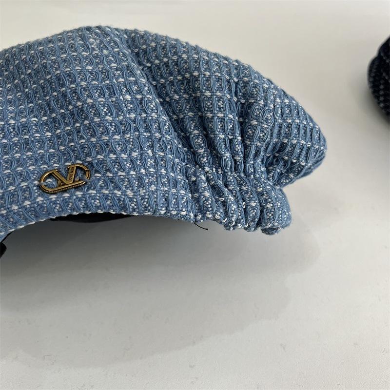 British retro denim plaid octagonal cap children's beret spring and autumn new fashion face newsboy hat