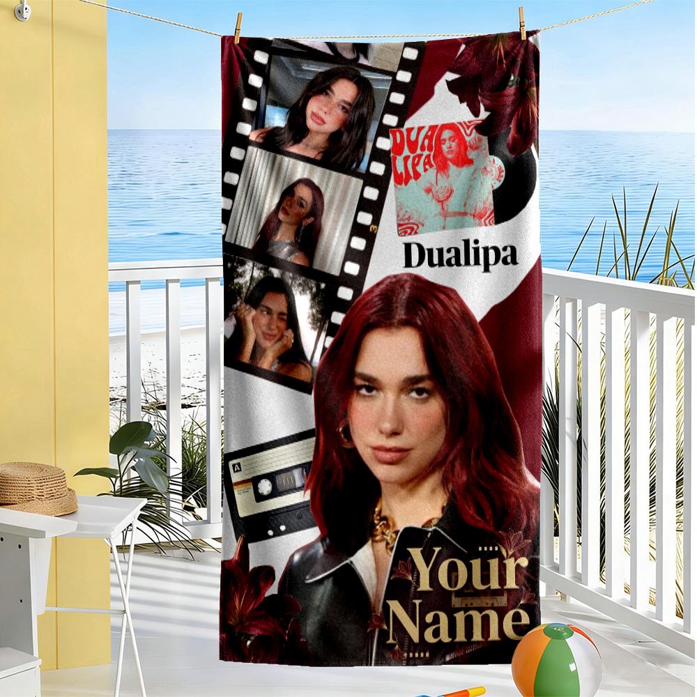 Dua Lipa Customized Name Beach Towel Quick-Dry Soft Microfiber Perfect for Traveling Yoga Camping and Swimming
