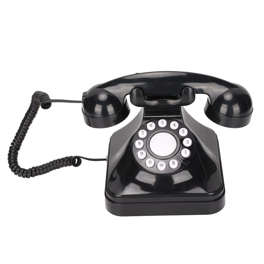 Retro Telephone Classic Button Dial Decorated Corded Landline Phone for Home Office Business Black
