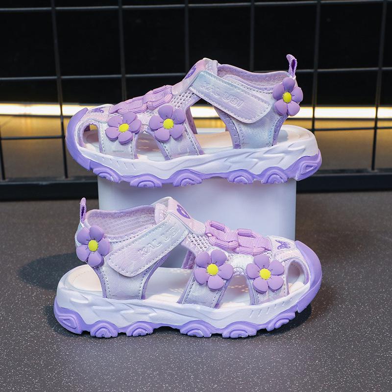 Girls 2026 Summer Closed-Toe Princess Sandals - Korean Style Casual Beach Shoes 26 фиолетовый