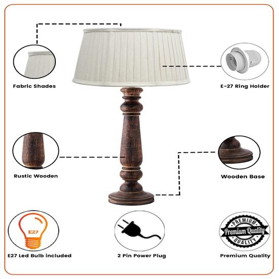 58 Cm Wood Decorative Table Lamp with Shade Bedside Distressed Living Room Light Floral Carved Black Beige Bedroom, Dining Room, Hotel Room, Office