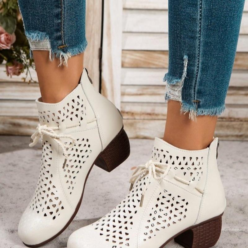 Moda 2025 Lato Botki Buty Kobiety Średni Obcas Sandały Boczny Zamek Botki Wycięcia Oddychające Mujer Zapatos