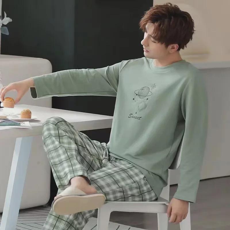 Men's Long-Sleeve Autumn/Winter Pajama Set – Teens & Students