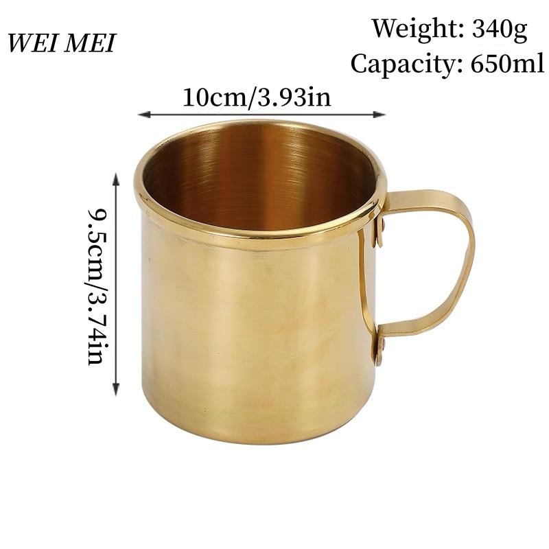 Hrnček na kávu z čisté mědi, Pro venkovní použití, Rovný tvar trubky, Kartáčovaná textura povrchu, Snídaňový hrnek, 500 ml, Hrnek na studené nápoje, Stolní nádobí