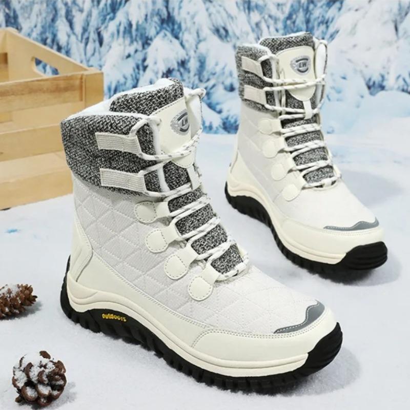 Hiking Shoes for Women High Quality Ankle Snow Boots Length Cotton Winter Outdoor Fur Plush Warm Walking Shoe Solid Color