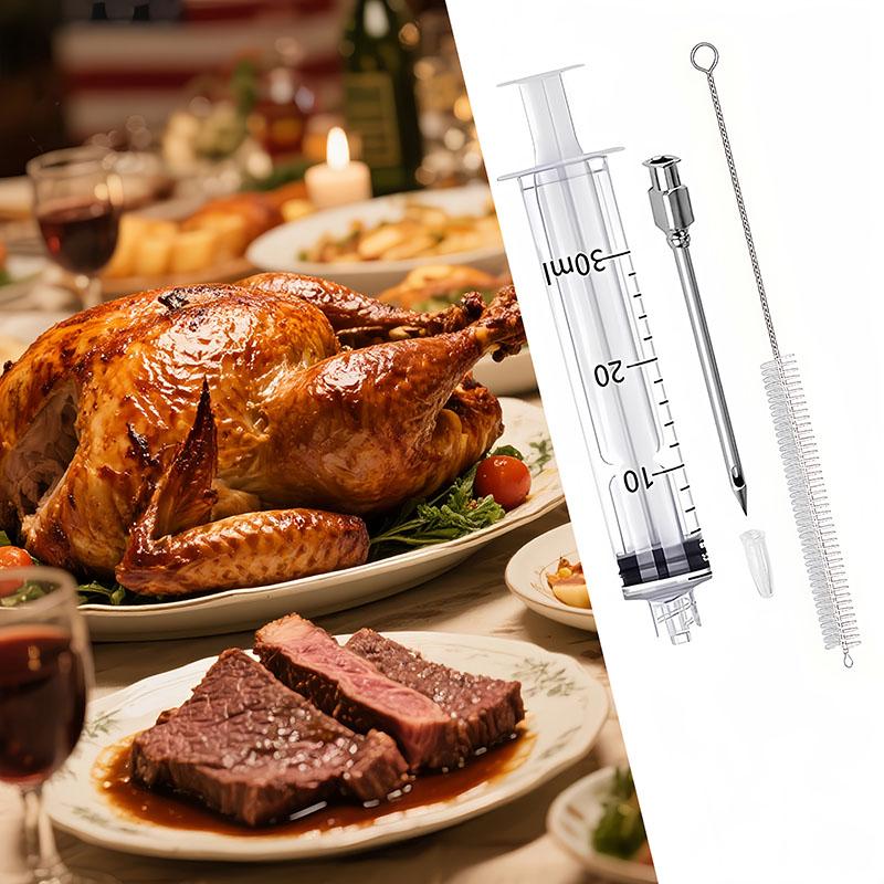 

1 Набор мясного инжектора, Игла из нержавеющей стали, Набор инжектора для специй, Инжектор для маринования для сочного мяса барбекю 3Pcs белый