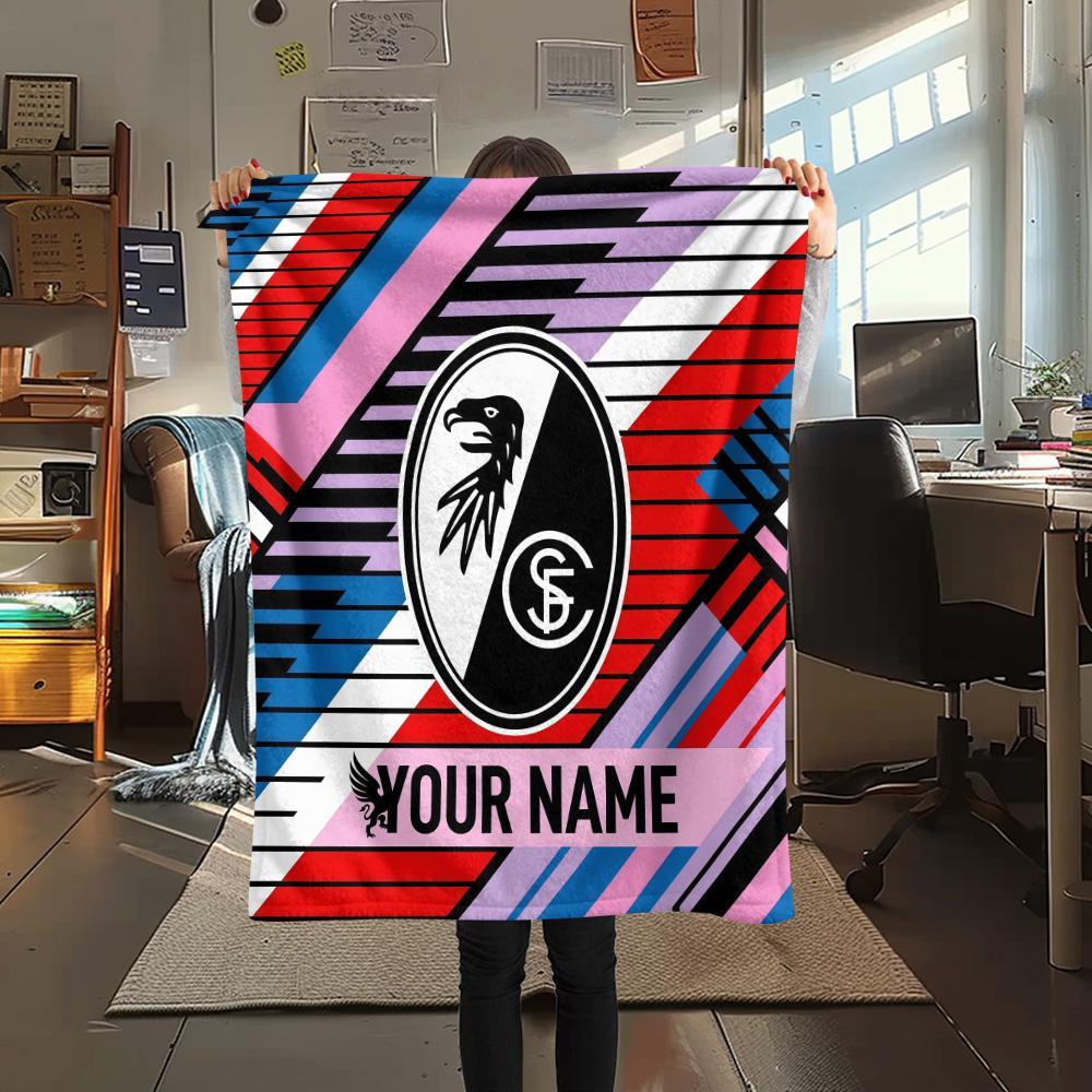 Custom Name SC Freiburg Flannel Blanket, High Quality Comfortable for All Seasons, Home Decor, Warmth and Comfort