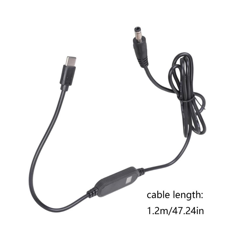 Type C To DC5525 12V Converter Cable 1.2M Length With Digital Voltages Meter For Monitoring Devices