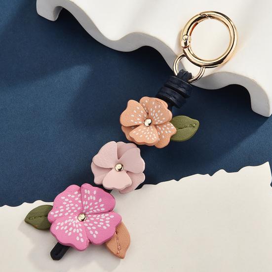 Yousheng Keychain Pendant Imitation Leather Camellia Design Key Chain with Lobster Clasp Bag Charm Backpack Pendant