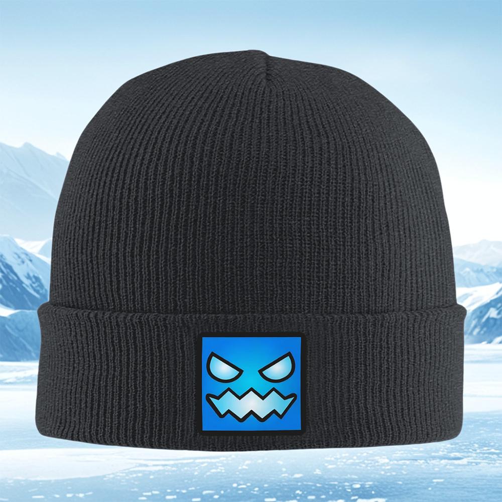 Angry Face Blue Square Shape Men Women Unisex Knitted Hat Beanie Pullover Cap Winter Thermal Warm Christmas Outdoor Cycling Hiki