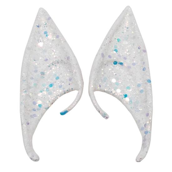 1Pair Elf Ears High Simulation Flexible Pointed Tip Luminous Glitter Cosplay Props Latex Halloween Costume Party Fairy Ears for Festival