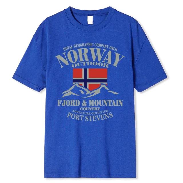 Léto Norsko Flag Fjord Mountain Tričko Crazy Hip Hop Pánská košile Bavlna Crewneck Nadměrná velikost Krátký rukáv Legrační trička Muž