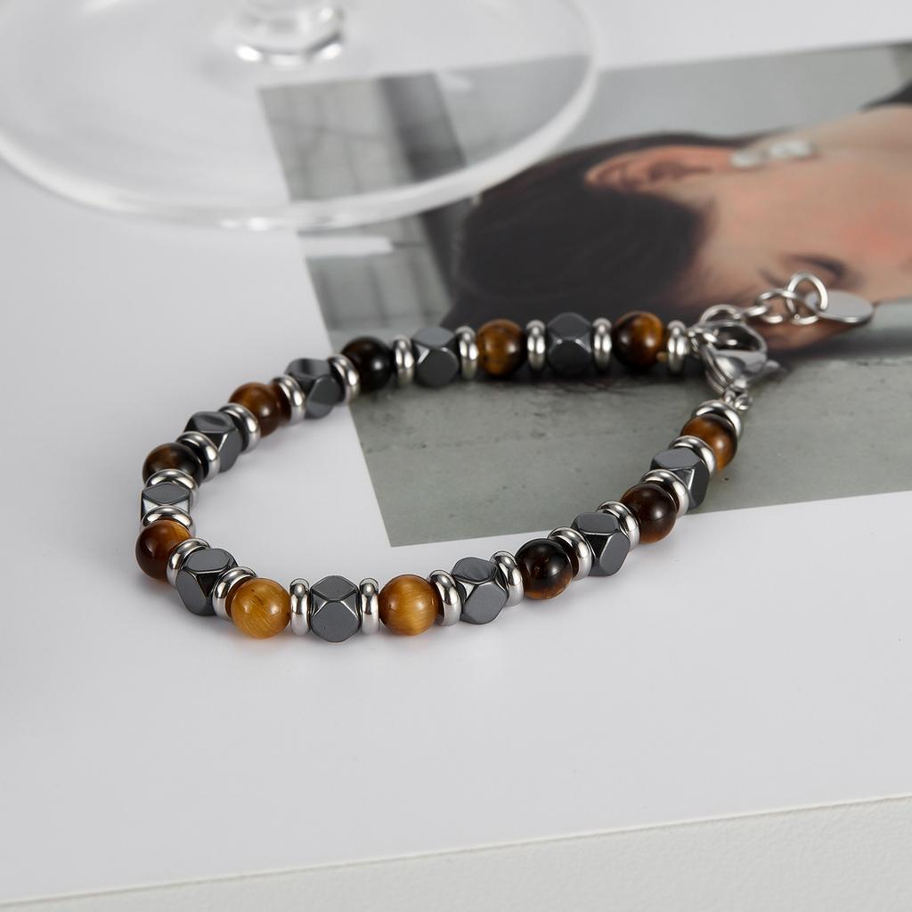 Handmade Tiger Eye Gemstone Bracelets Daily Men Bead Bracelet Luxury Stainless Steel Anti Turnish Jewelry ALN25122807