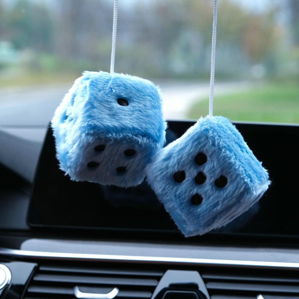 1PC Car Fuzzy Plush Dice with Dots Retro Square Plush Hanging Mirror Fuzzy Dices Kid Toys for Car Interior Ornament Decoration