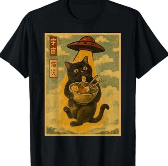 Funny Cat Ramen UFO Japanese Anime for Men Women M