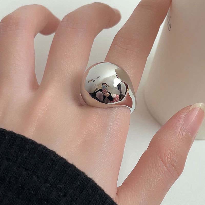 Exaggerated Metal Big Oval Open Rings For Women Men Punk Gold Color Spherical Smooth Chunky Statement Rings Zircon Gift