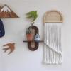 Stylish Rattan Wall Shelf With Wooden Arched Floating Display Stand For Home Decors Plant Decorative Items Hanging Shelf
