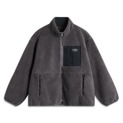 Li Ning Σειρά Αθλητικής Μόδας Φλις Ζεστό Casual Ευέλικτο Φαρδύ Όρθιος Γιακάς Αδιάβροχο Φλις Μπουφάν Unisex Μπουφάν Καπνί Γκρι AFDUC95-4