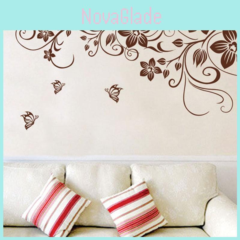 Beautiful Butterfly Vine Flower Vinyl Wall Decals Featuring Stylish Plant Theme For Home Enhancement