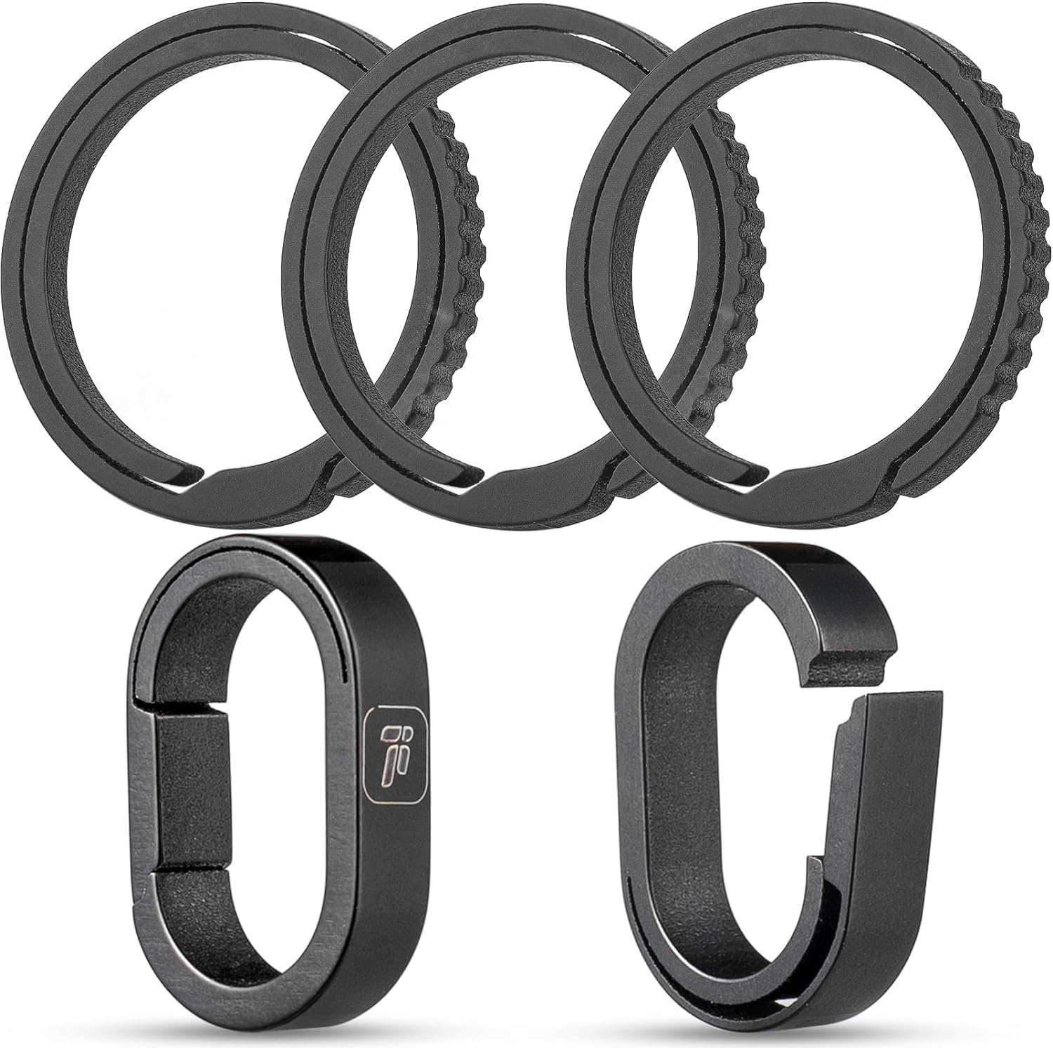 

TIMULTI Титановый брелок для ключей, кольцо для ключей, карабин, соединительный мини-крючок, быстросъемный соединитель (Черный, 2 сплошных кольца + 3 боковых кольца)