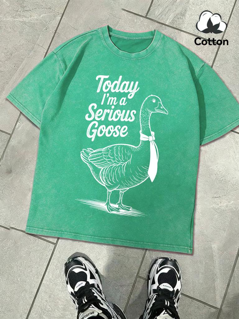 Today I Am A Serious Goose Design Washed TShirts Men Soft Simple Tee Fashion Summer Casual Clothing Loose Unisex Cotton Top