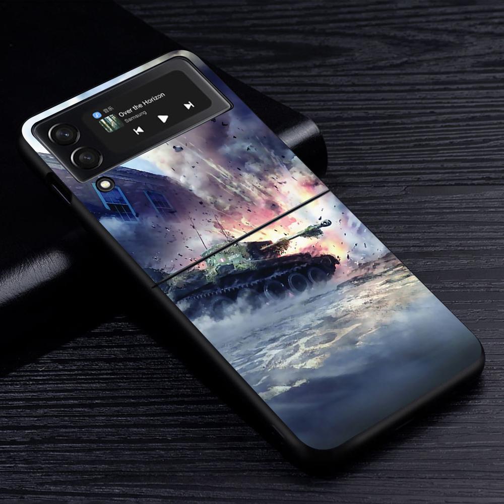 Kryt na mobilní telefon Tanks Fighter Warship pro Samsung Galaxy Z Flip4 Flip3 5G Černý Coque Z Flip 4 3 Tvrdý PC Luxusní Kryt Zflip3