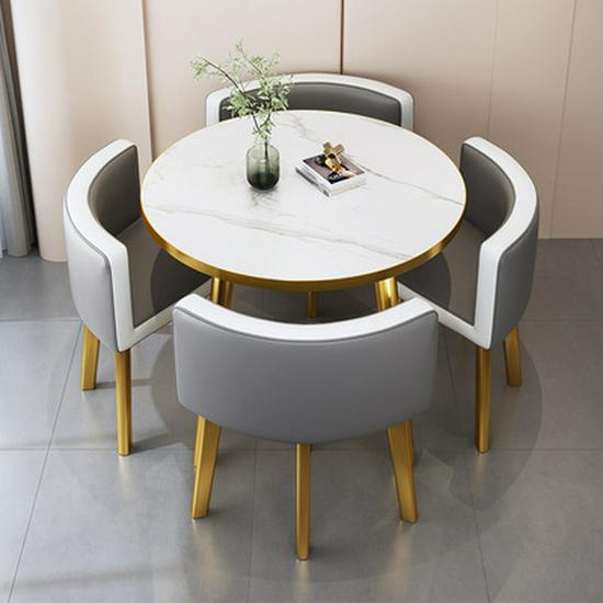 Modern Reception & Meeting Table Set: Office & Leisure Round or Square Dining Table with Chairs.