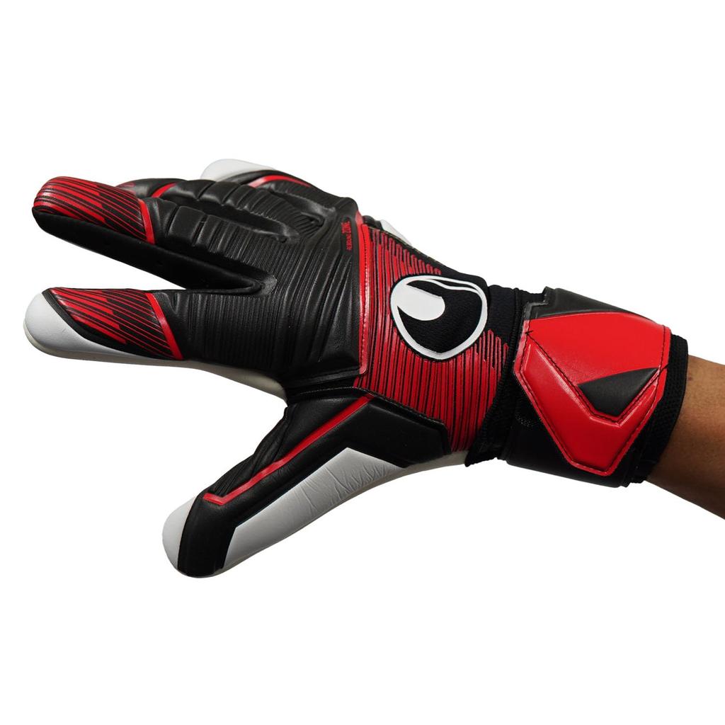 uhlsport Match Soccer GK Keeper Gloves Power Line Super Soft Half Negative 1011308 01 9 Black x Red x White