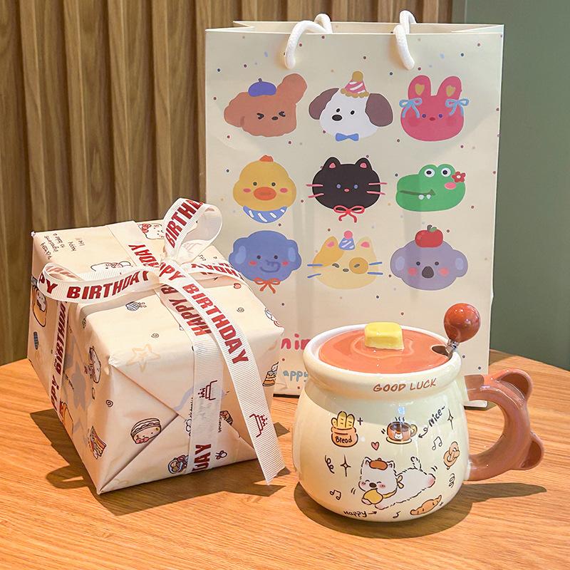 Birthday Gift Cute Cream Puppy Water Cup Girls Ceramic Mug with Lid Girlfriend Children Practical Souvenir