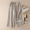 Southeast Asia Retro Cotton Linen High-Waisted Wide-Leg Cropped Pants with Side Tie
