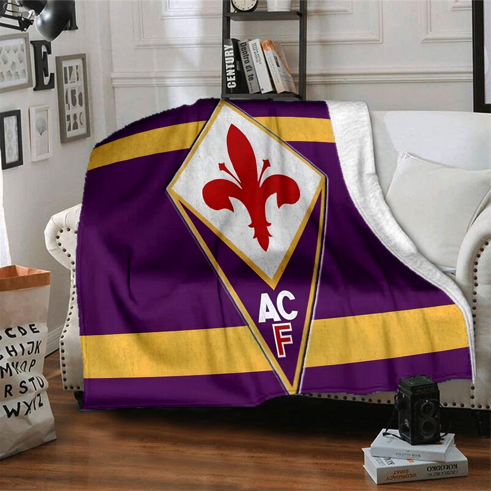 Fiorentina Football Crest Flannel Blanket, Soft Polyester, Modern Design, All-Season for Camping, Travel, Gifts for Holidays or Birthdays