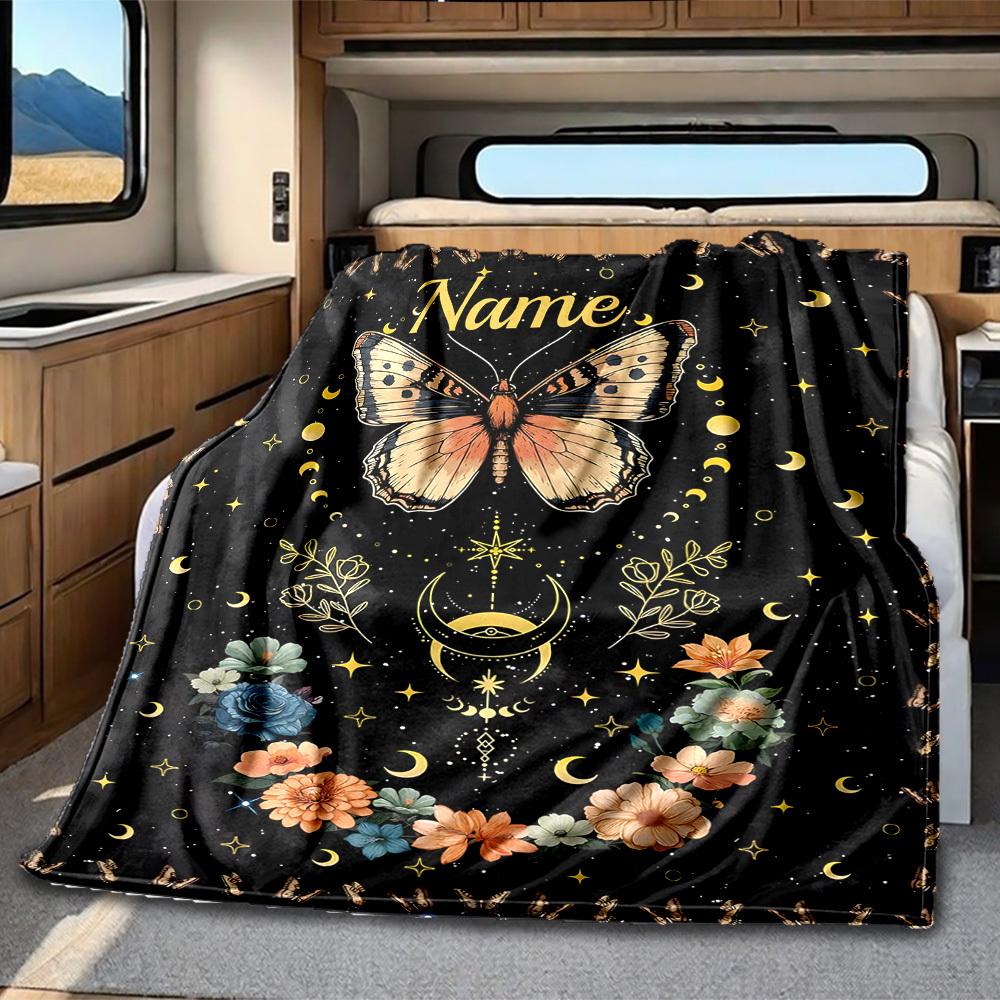 Butterfly Floral Customize Your Name Rv Blanket Comfortable Soft Lightweight Allseason Multipurpose Blanket For Travel Camping Picnics Sofa Rv Bed