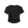 Trendy Women's Round Neck Short Sleeve Side Ruched Bodycon Crop Top