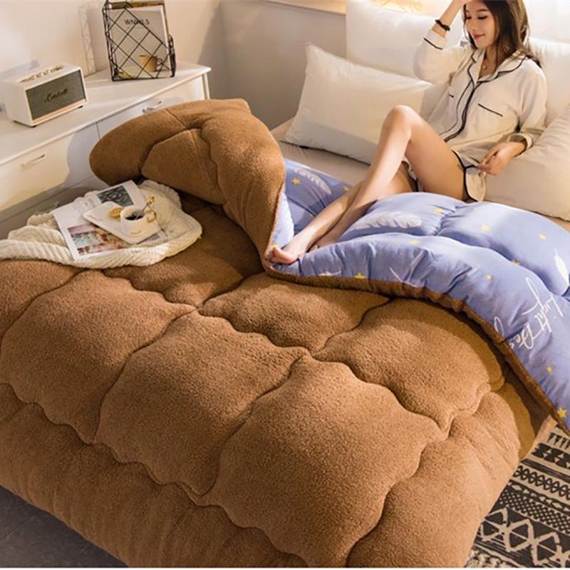 Verdickte Winterdecke aus Lammwolle, doppelte Steppdecke, warme Steppdecke, Einzelbettdecke für Studentenwohnheime