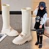 2025 New Winter Korean Over-the-knee Boot for Girls with Metal Chain Sock Boots Kids Fashion Solid Glossy Chic Girls Soft Boots