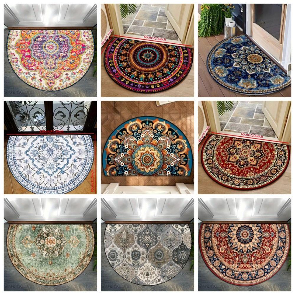 Boho Half Round Doormat Floral Pattern Floor Mat High Quality Welcome Rugs  Indoor Outdoor