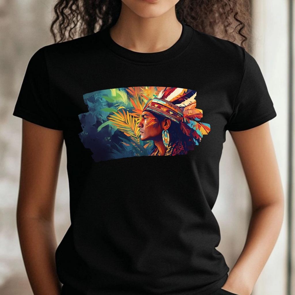 T-Shirt Frauen Indianerhäuptling Portrait Motiv Baumwolle Größe XS bis 3XLWird in neuem Fenster oder Tab geöffnet