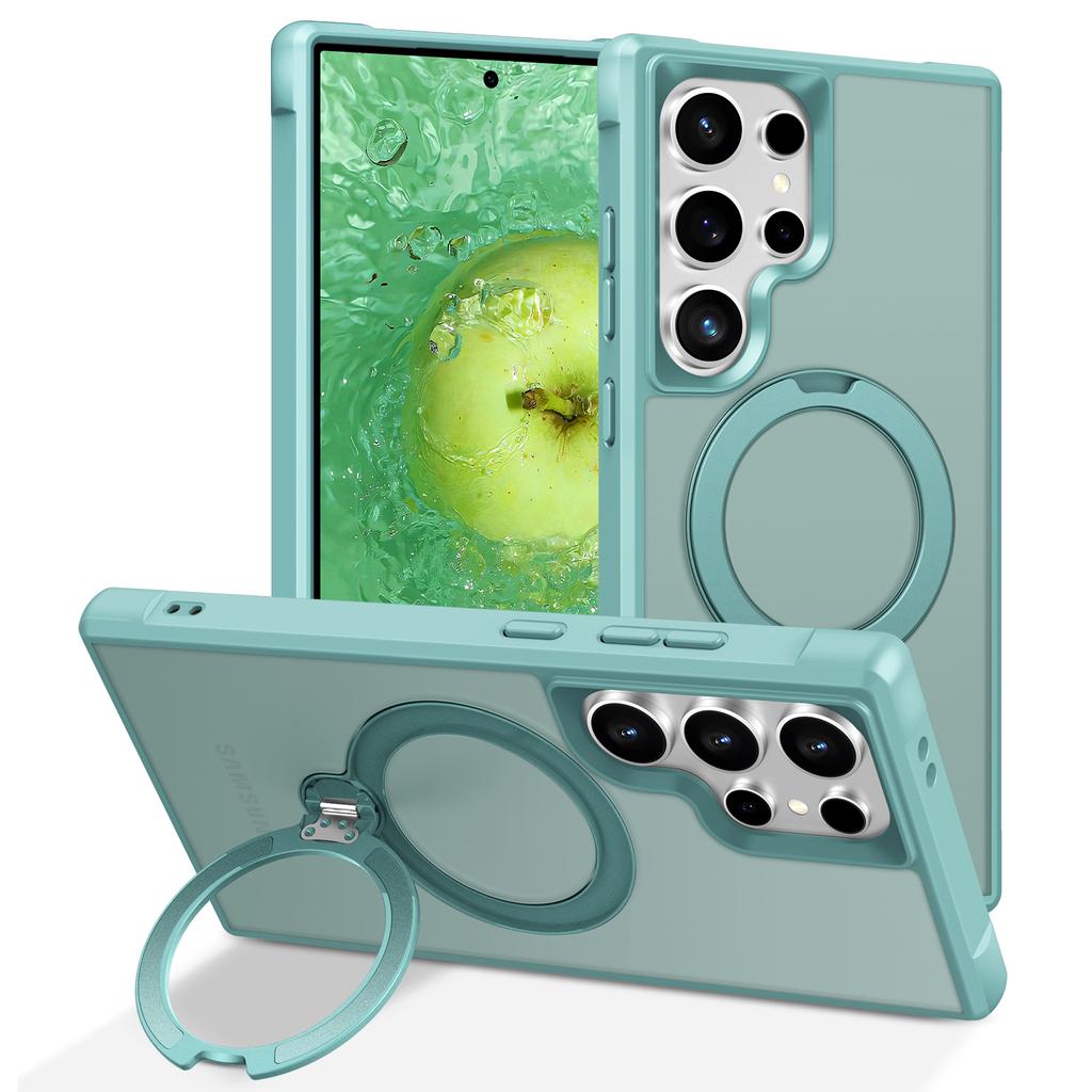 For Samsung Galaxy S24 Ultra Magnetic Case Kickstand TPU PC Shockproof Phone Back Cover