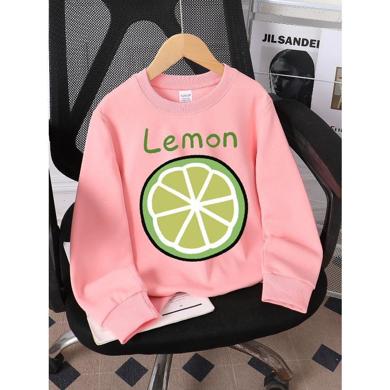 Kids Sweatshirt,Lemon Slice Design Crew Neck Fashion Sweatshirt, Autumn and Winter Top