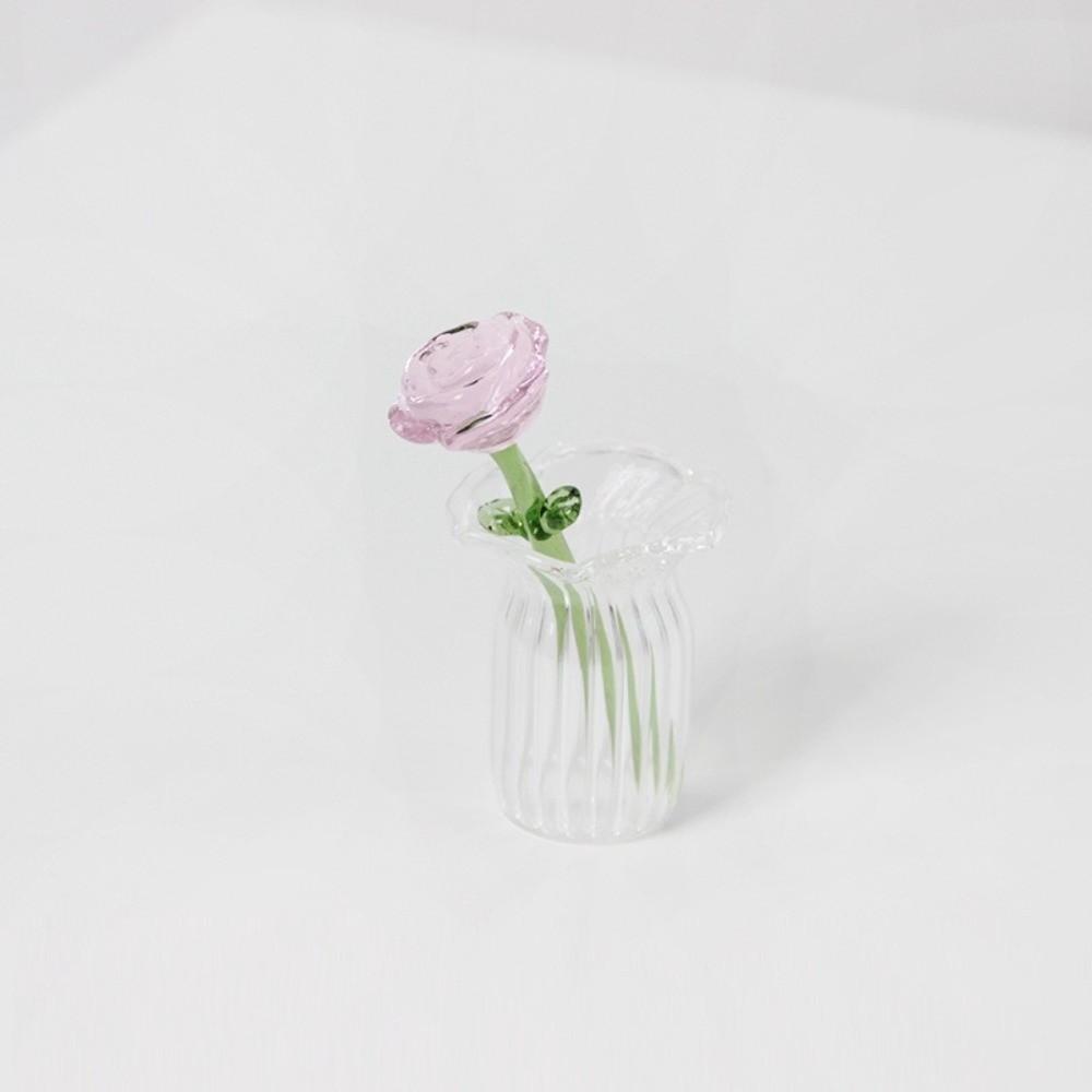 

Colored Glaze Glass Flower Decor Simulation Floral Hand-blown Glass Flower Home Room Decoration Pink one+bottle