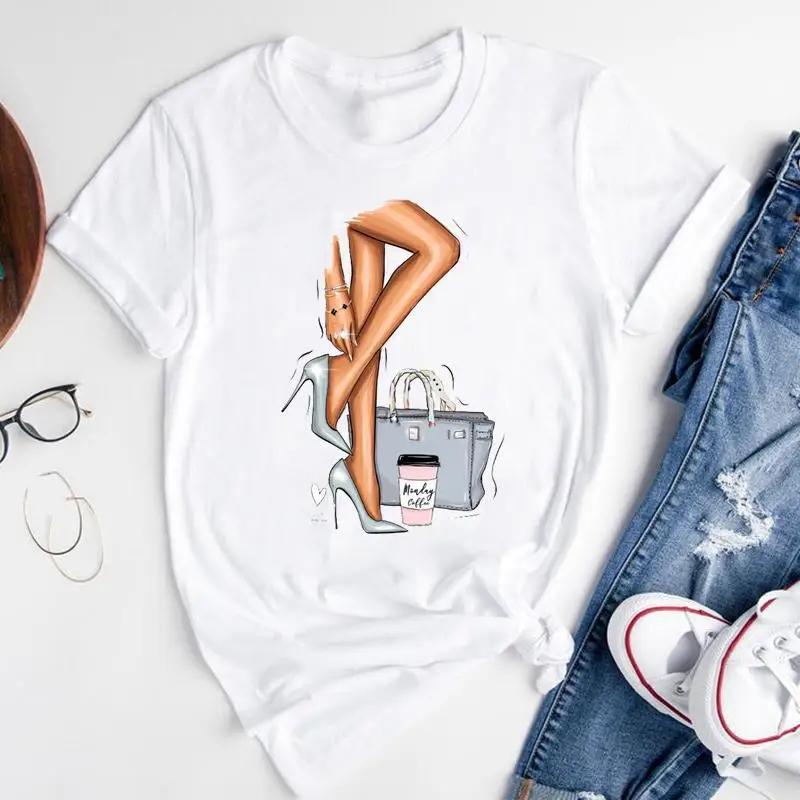 T-shirt Estiva alla Moda con Stampa di Ragazza del Caffè Cartone Animato, Top Casual da Donna, Magliette Grafiche Vintage, Maglietta Pro Choice