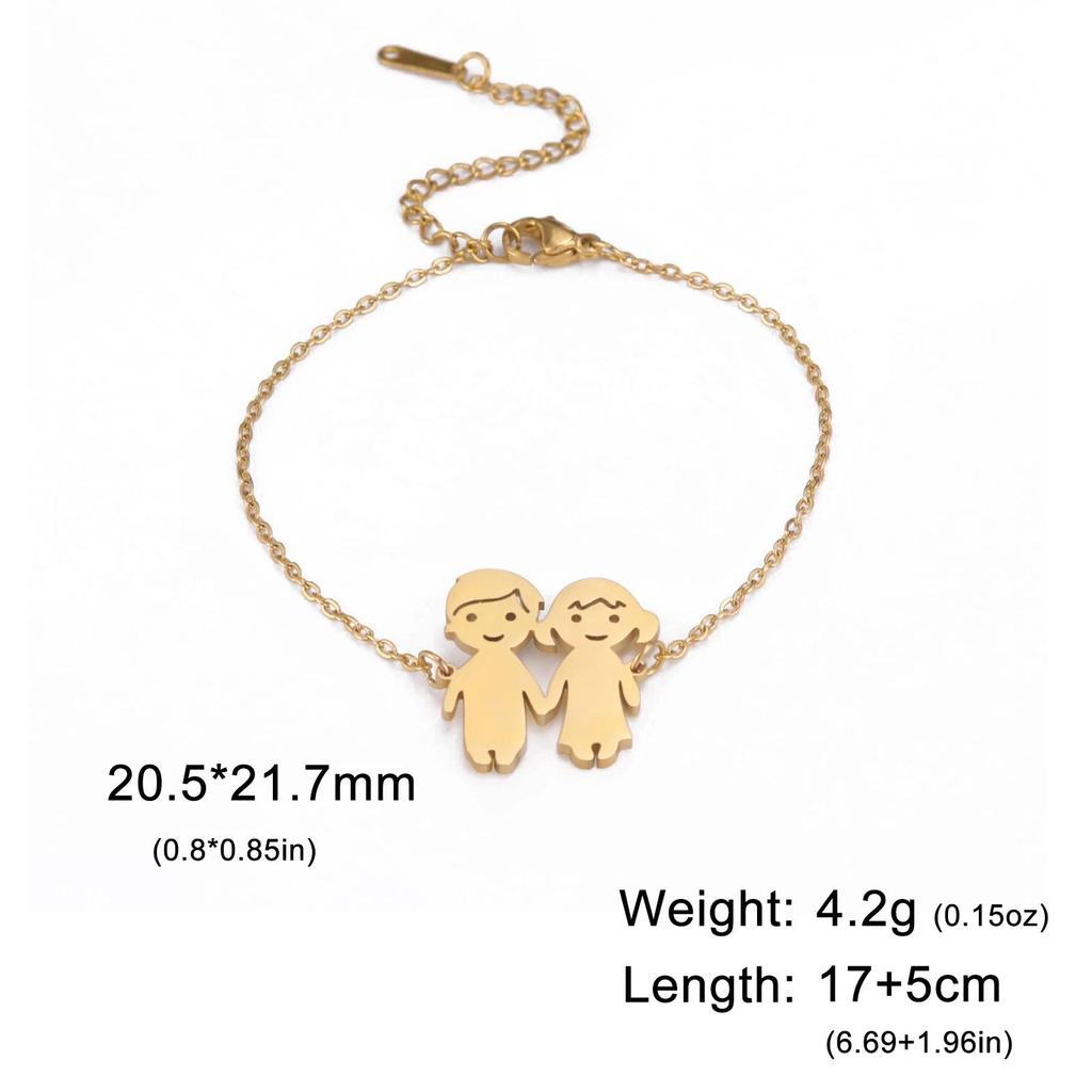 1pc Double Hand in Hand Silhouette Men's Bracelet 304 Stainless Steel Adjustable Chain Family Love Meaning Fashion Accessories Thanksgiving Gift