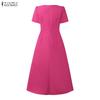 ZANZEA Lässiges Sommerkleid mit Rundhalsausschnitt und kurzen Ärmeln für Damen