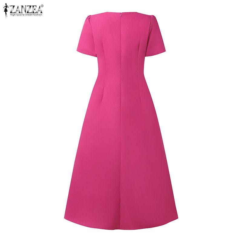 ZANZEA Lässiges Sommerkleid mit Rundhalsausschnitt und kurzen Ärmeln für Damen