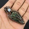 Azurite Malachite & Rainbow Moonstone Pendant, 999 Copper Wire Wrapped Gemstone Jewelry, Handmade Pendant, For Thanksgiving
